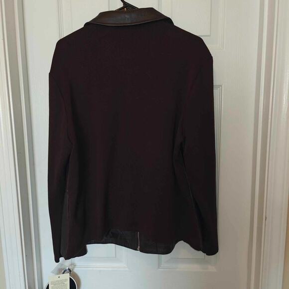 Peter Nygard Collection 1XL Brown Embroidered Leather and Knit Zip Jacket NWT - Picture 3 of 10